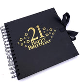 21st Birthday Black Scrapbook, Guest Book Or Photo Album with Gold Script